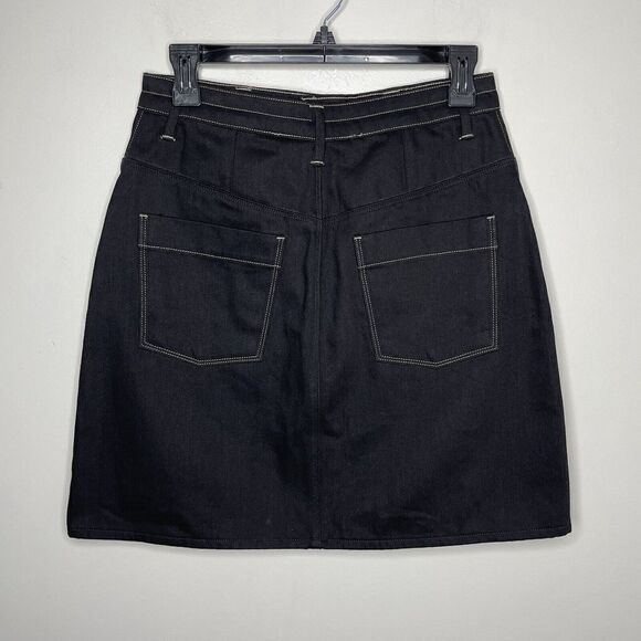 HELMUT LANG Skirt Womens 27 Black Snap-Front Mini Contrast Stitching - Picture 3 of 6